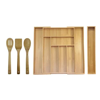 Oceanstar 5 Piece Bamboo Expandable Drawer Utensil Organizer Set In Brown