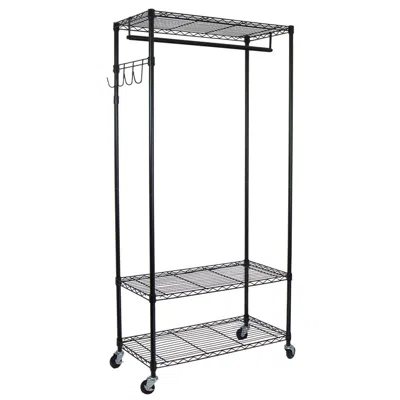 Oceanstar Garment Rack With Adjustable Shelves With Hooks In Black