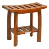 Oceanstar Solid Wood Spa Shower Bench With Storage Shelf, Teak Color Finish