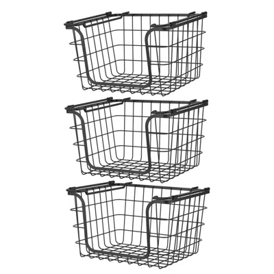 Oceanstar Stackable Metal Wire Storage Basket Set For Pantry, Countertop, Kitchen Or Bathroom - Black, Set Of