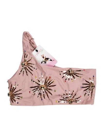 Pre-owned Oceanus Crystal Embellishments Top W/ Tags In Pink