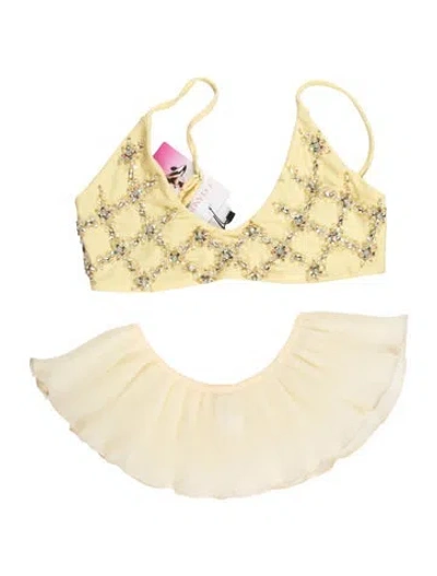 Pre-owned Oceanus Crystal Embellishments Top In Yellow