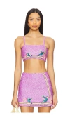 Oceanus Della Beaded Powermesh Top In 淡紫色