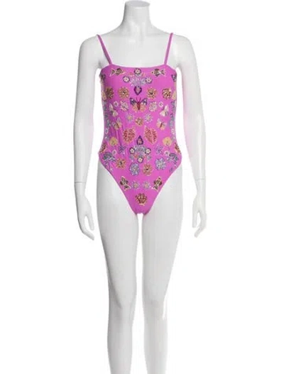 Pre-owned Oceanus Floral Print Beaded Accents One-piece W/ Tags In Pink