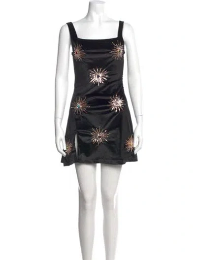 Pre-owned Oceanus Floral Print Mini Dress In Black