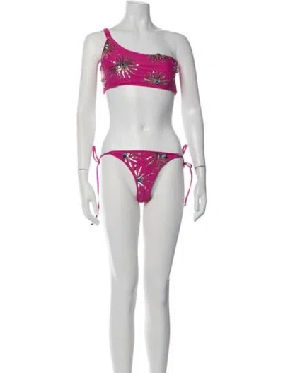 Pre-owned Oceanus Graphic Print Bikini W/ Tags In Pink