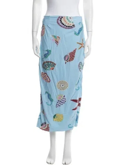 Pre-owned Oceanus Graphic Print Long Skirt In Blue