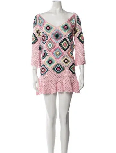 Pre-owned Oceanus Graphic Print Mini Dress In Pink