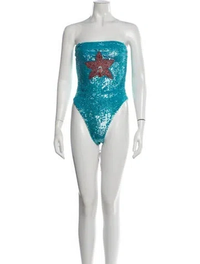 Pre-owned Oceanus Graphic Print Sequin Embellishments One-piece W/ Tags In Silver