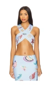 Oceanus Kshell Hand Beaded Top In Blue