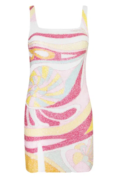 Oceanus Mare Wave Mini Dress Pink Multi In White
