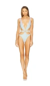 Oceanus Mei Hand Beaded Cut Out Onesie In Blue & Pink Ombre