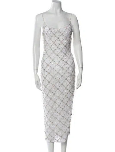 Pre-owned Oceanus Mesh Midi Length Dress In White
