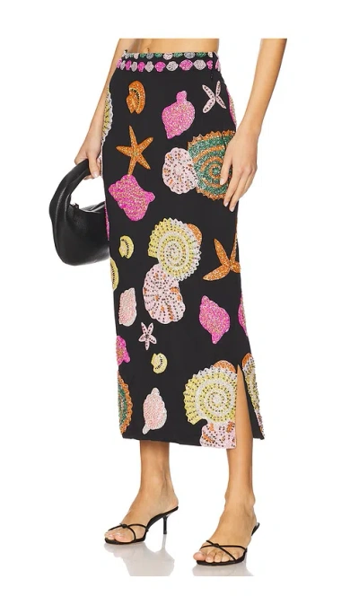 Oceanus New York Hand Embellished Midi Skirt In Black