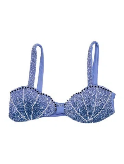 Pre-owned Oceanus Patterned Beaded Accents Bikini In Blue