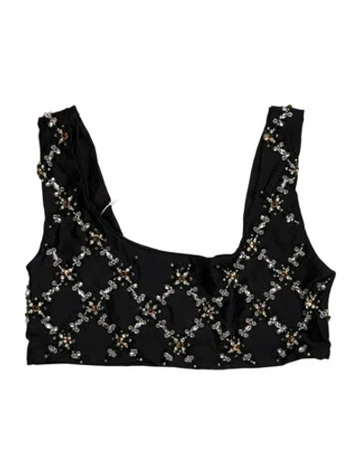 Pre-owned Oceanus Patterned Crystal Embellishments Top In Black