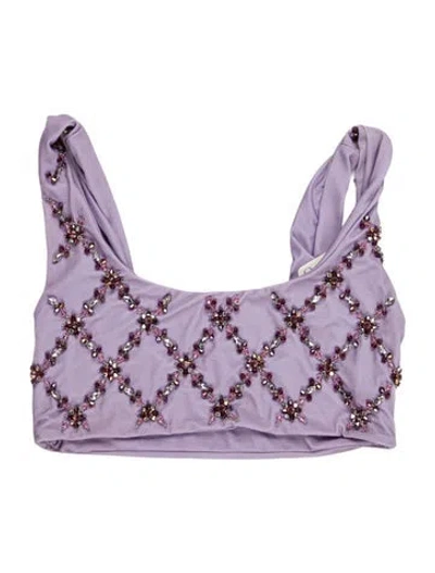 Pre-owned Oceanus Patterned Crystal Embellishments Top In Purple