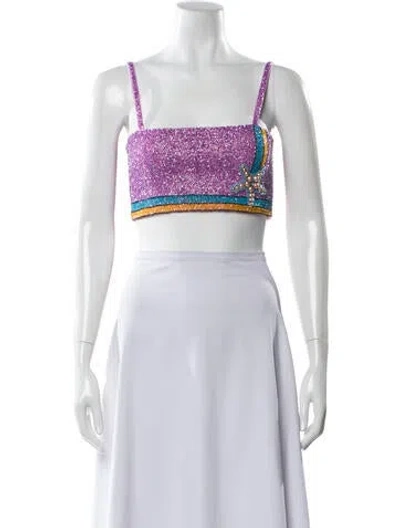 Pre-owned Oceanus Patterned Square Neckline Crop Top In White