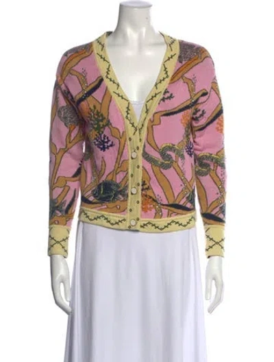 Pre-owned Oceanus Patterned V-neck Sweater In Pink