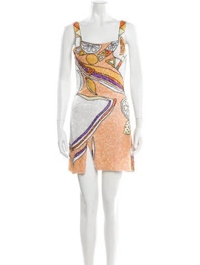 Pre-owned Oceanus Printed Mini Dress In Orange