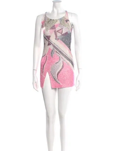 Pre-owned Oceanus Printed Mini Dress In Pink
