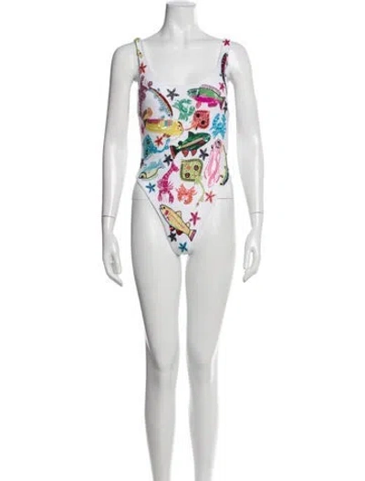 Pre-owned Oceanus Printed Sequin Embellishments One-piece In Black