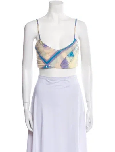Pre-owned Oceanus Printed V-neck Crop Top In Neutral