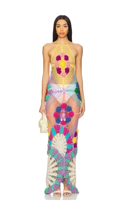 Oceanus Rowan Crochet Maxi Dress In 混黄色