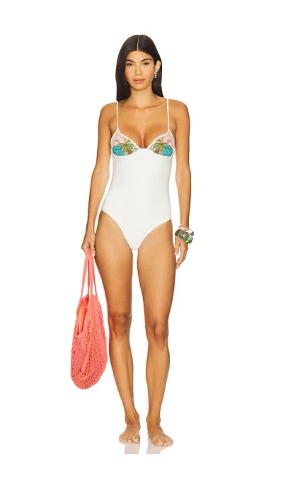Oceanus Seashell Crochet One Piece Swimsuit In White