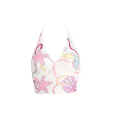 Oceanus Swimwear Celeste Beaded Co Ord Wrap Top White