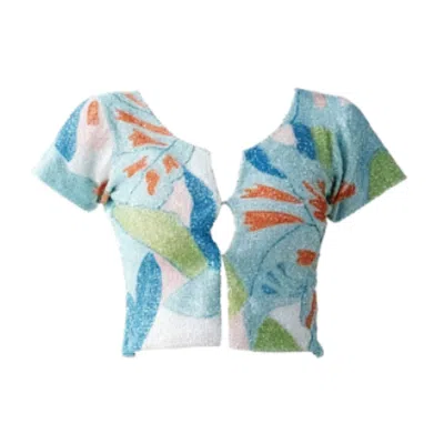 Oceanus Swimwear Maya Petal Hand Beaded Top Multi Colour Oceanus X By Poppy In Blue