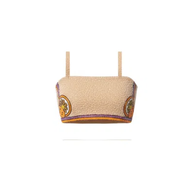 Oceanus Swimwear Neutrals Melodie Co Ord Hand Embroidered Crystal Top - Peach In Orange