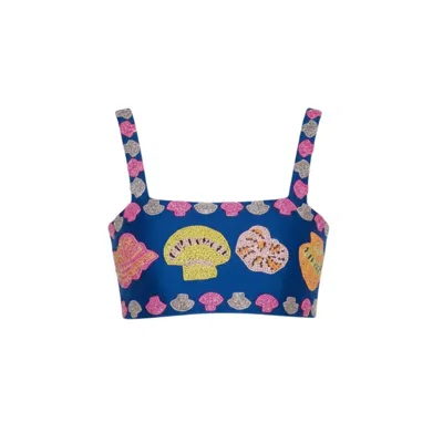 Oceanus Swimwear New York Hand-embroidered Top Blue