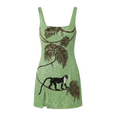 Oceanus Swimwear St. Barth Hand-beaded Crystal Dress Green