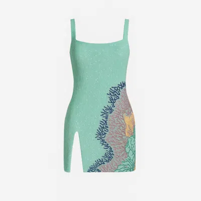 Oceanus Swimwear Women's Adeline Coral Hand Beaded Mini Dress Blue