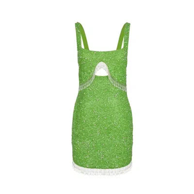 Oceanus Swimwear Women's Artemis Green Beaded Tasseled Mini Dress