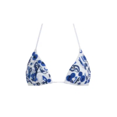 Oceanus Swimwear Women's Blue / White Sea Horse Bikini Top - White In Multi