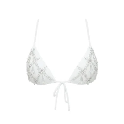 Oceanus Swimwear Women's Calliope Luxury Crystal Bikini Top White