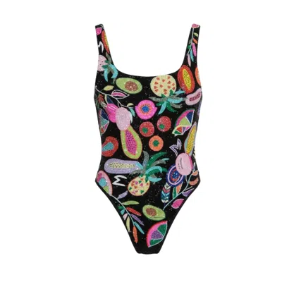 Oceanus Swimwear Women's Carmensita Hand Beaded One Piece Swimsuit Black Christina Milian In Multi