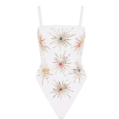 Oceanus Swimwear Women's Dolly Two Strap Retro Swimsuit White