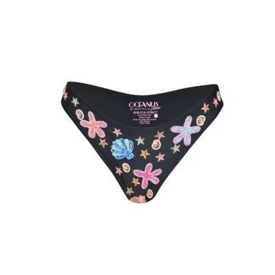 Oceanus Swimwear Women's Marissa Hand Embroidered Luxe Bikini Bottom- Black