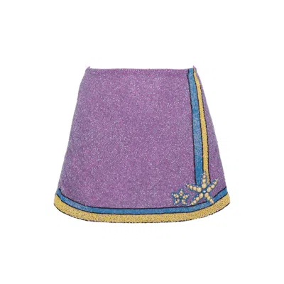 Oceanus Swimwear Women's Monni Co-ord Hand Embroidered Crystal Skirt Purple