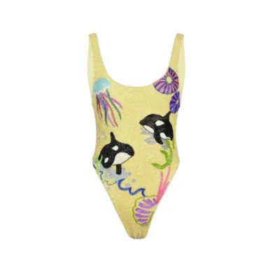 Oceanus Swimwear Women's Orca Hand Beaded Yellow Swimsuit