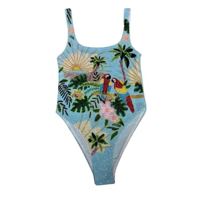Oceanus Swimwear Women's Pandora Luxe Hand Beaded Swimsuit - Baby Blue In Multi