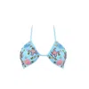 Oceanus Swimwear Women's Quinn Tropical Hand Embroidered Bikini Top - Blue In Blue