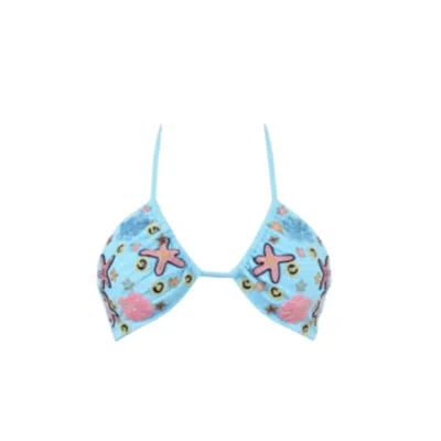 Oceanus Swimwear Women's Quinn Tropical Hand Embroidered Bikini Top - Blue