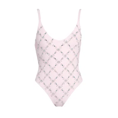 Oceanus Swimwear Women's Rose Elegant High Cut Leg Swimsuit - Pink