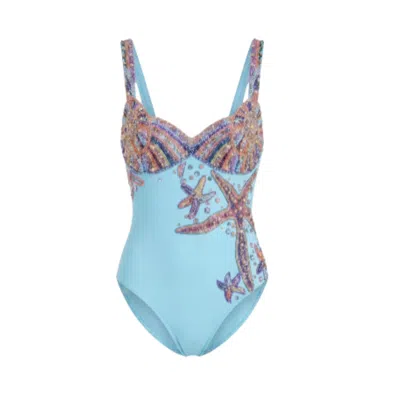Oceanus Swimwear Women's Selene Sea Shell Swimsuit Light Blue In Multi