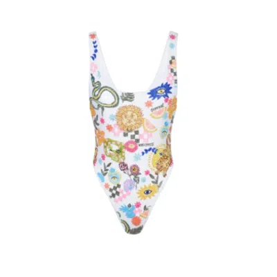 Oceanus Swimwear Women's Sunny Snake Beaded Swimsuit White