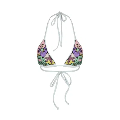 Oceanus Swimwear Women's Talia Hand Embroidered White Base Bikini Top